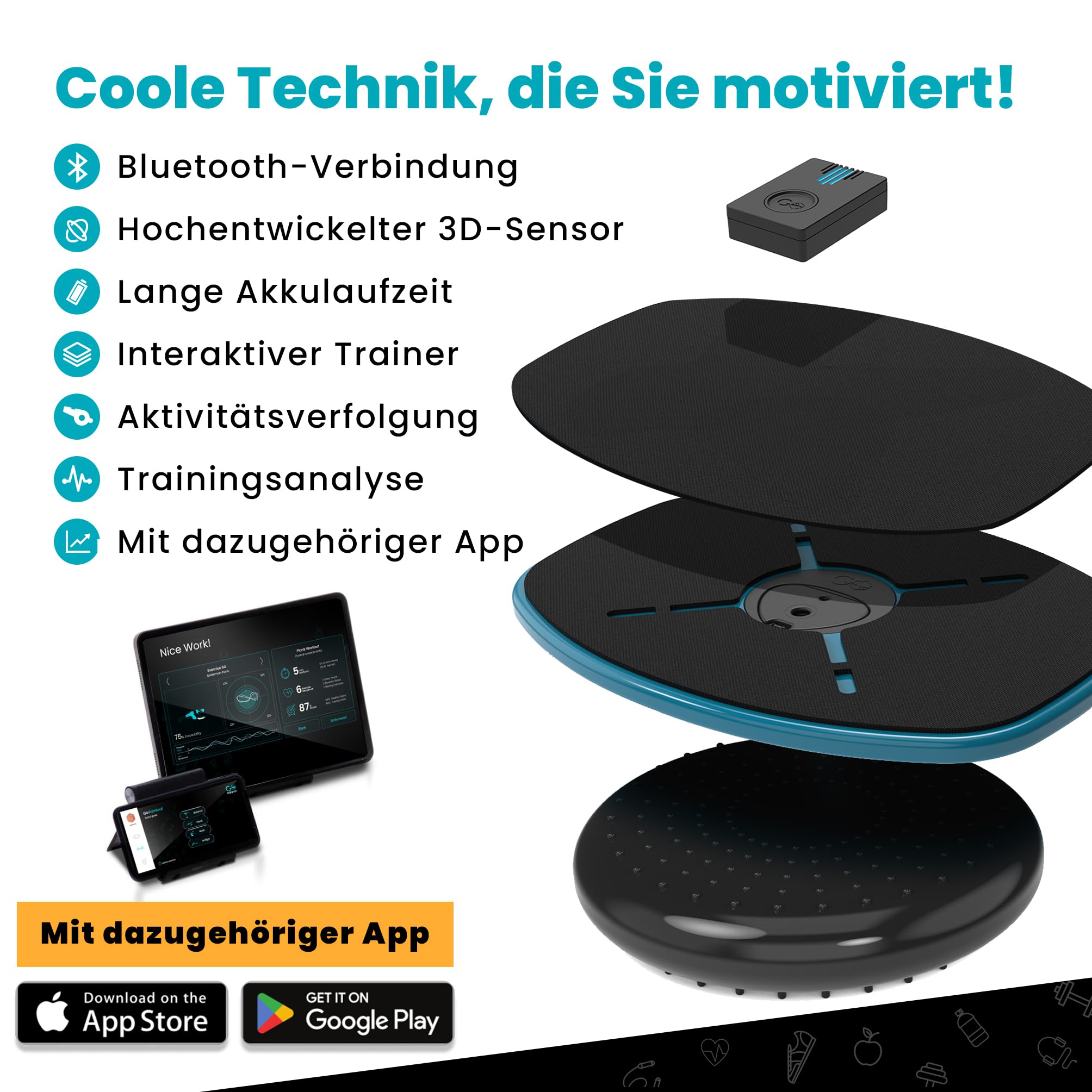 GoBalance Board App Balance Board mit Bluetooth Sensor 12 Spiele fuer Training Spass und Fitness Staerkt Koordination und Kraft fuer Jugendliche und Erwachsene