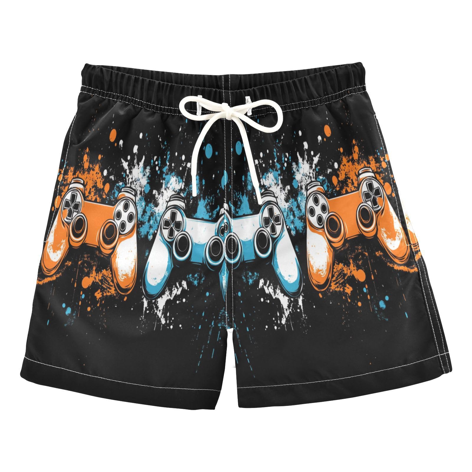 Jucciaco Boys Swim Trunk Quick Dry Beach Board Shorts Video Game Graffiti Player Swimwear for Kids Multicolor