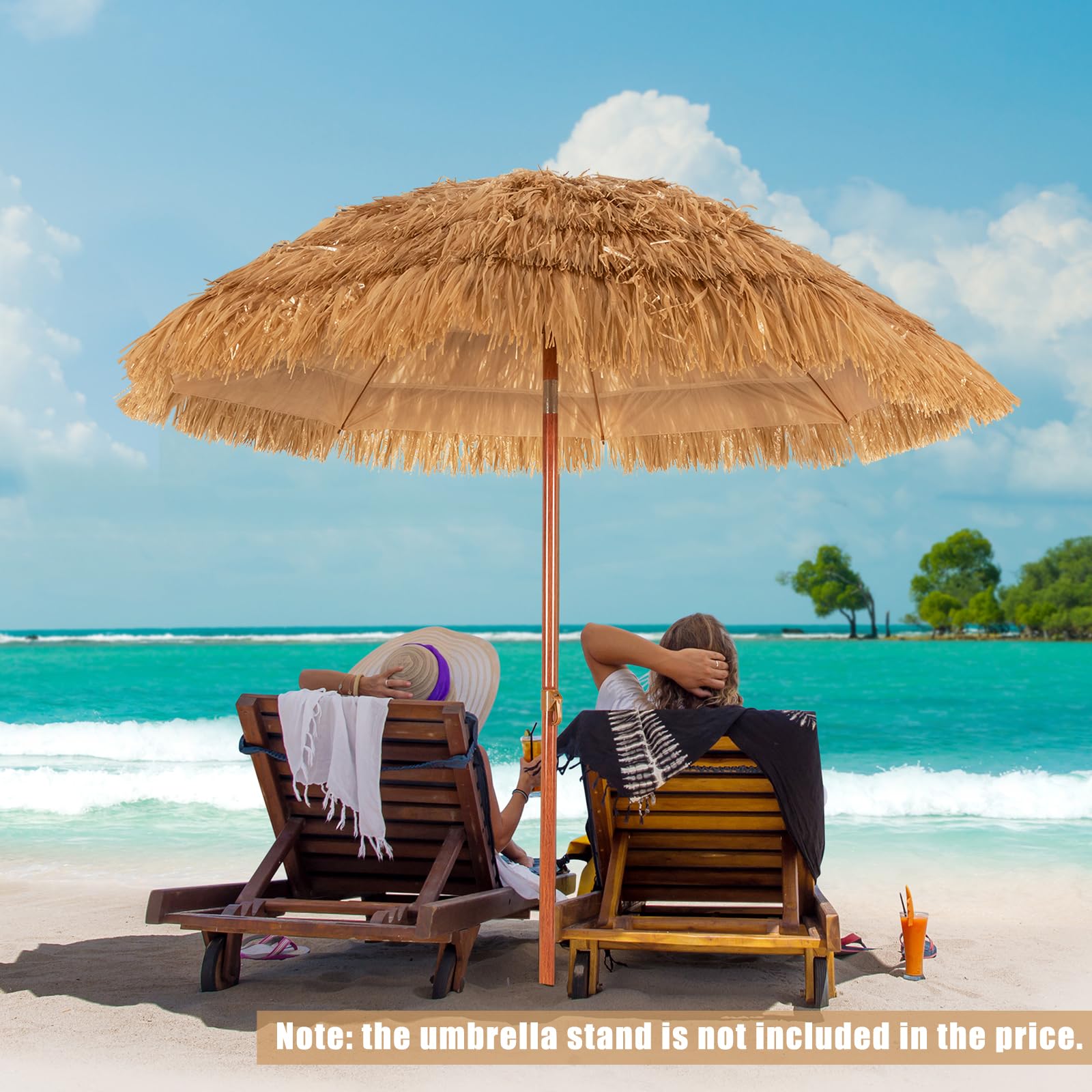 KOMFOTTEU Ombrellone da Spiaggia 200 cm, Parasole Hawaiano, Antivento, Impermeabile, Anti UV, in Paglia Pieghevole e Portabile, Ombrellone in Rafia per Giardino, Balcone, senza Base, Giallo