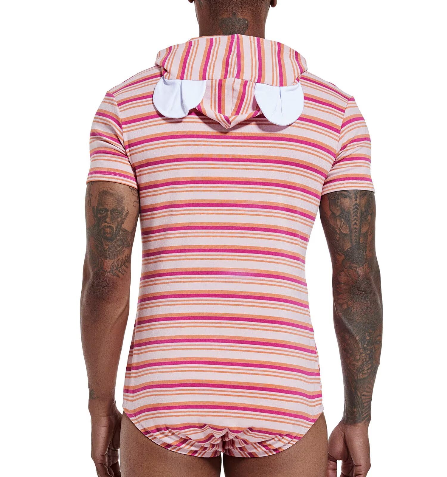 Landofgenie Mężczyźni Krótki Rękaw Onesie Piżama Bodysuit One Piece Dorośli Body z Kapturem i Piżamą