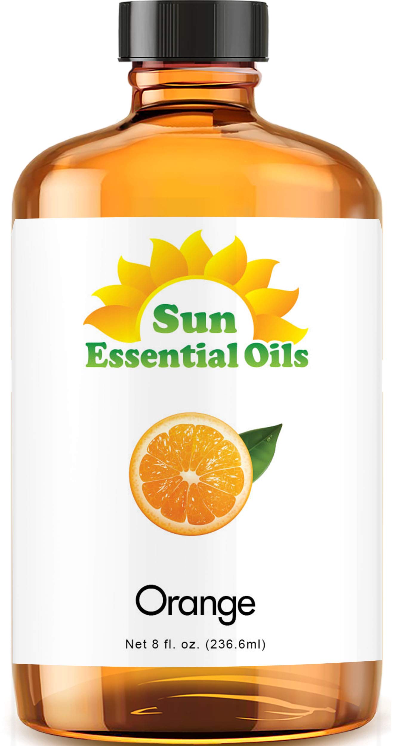 Sun Essential Oils - Sweet Orange Essential Oil 8 oz with Dropper for Diffusers, Hair, Skin Care, Aromatherapy Massage, Candle, Soap, Lotion &