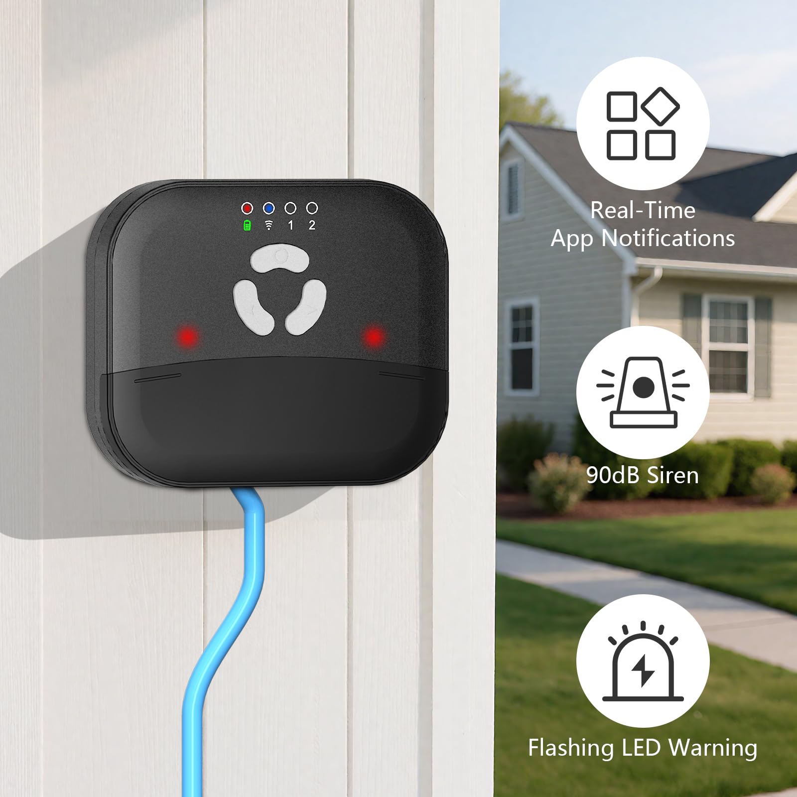 Alarma inteligente de bomba de sumidero alto WiFi, interruptor de flotador, alerta de nivel de agua, notificaciones de aplicación gratuitas, IP44 impermeable, sirena de 90 dB y LED intermitente, para