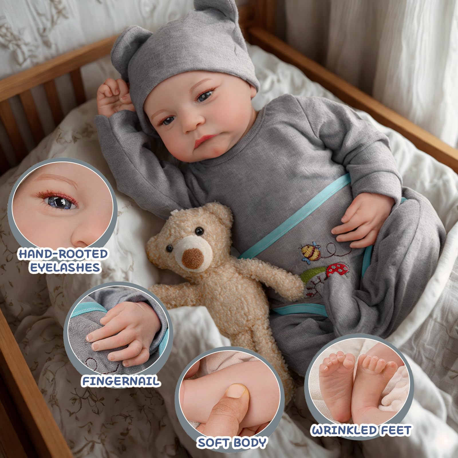 BABESIDE Bambino Reborn Maschio - 18 Pollici Bambole Neonate Life Like Reborn Baby Doll - Bambino Rinato Realistiche Vinile Dolls