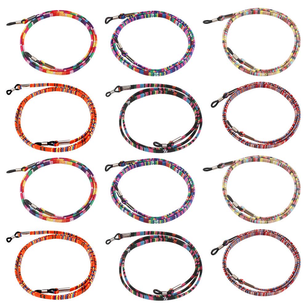 Dadabig 12Pcs Cuerda de Gafas de Sol Cordón de Gafas Étnico Antideslizante Cadena de Anteojos Ajustable para Mujer Hombre Niño (6 Colores)