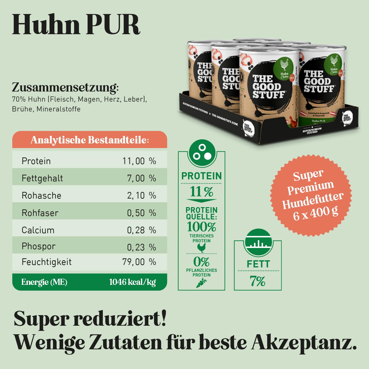 The GOODSTUFF Poulet Pur 6 x 400 g | Nourriture humide de haute qualité pour chiens | Nourriture pour chiens humide | Avec de la viande de poulet fraîche | Nourriture pour chiens sans céréales | Super