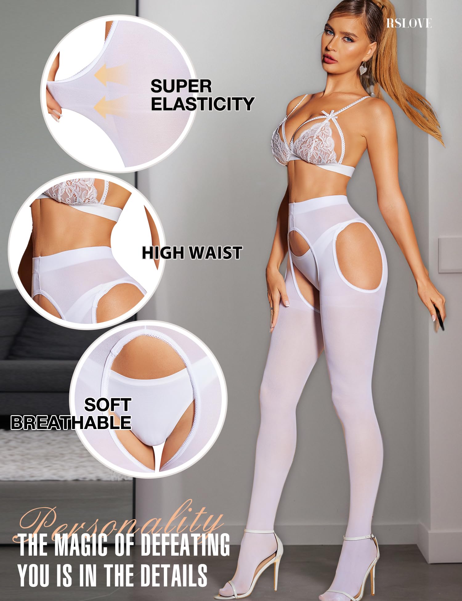 RSLOVE Seksowne rajstopy dla kobiet – nylon 80D wysoka talia rajstopy dla kobiet