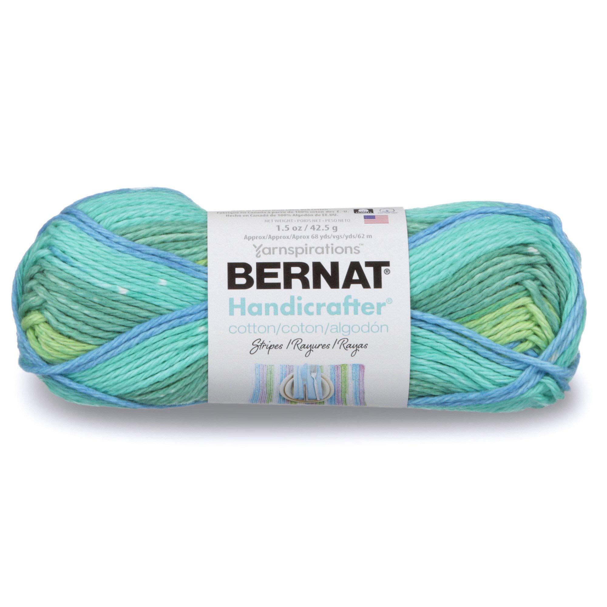Bernat Handicrafter Cotton Stripes Yarn, 1.5 oz, Gauge 4 Medium Worsted, 100% Cotton, Country Stripes
