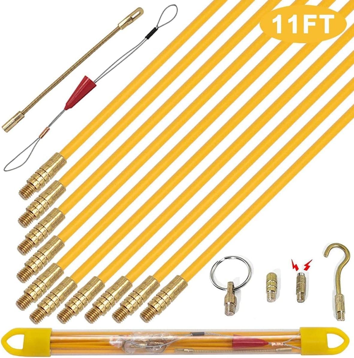 10PCS Varillas de Cable Varillas eléctricas con Gancho y Kit de Orificio Fibra de Vidrio Conexión eléctrica Kit de tracción de Cinta pasacables - Diámetro del Cable 4 mm Longitud 330 mm