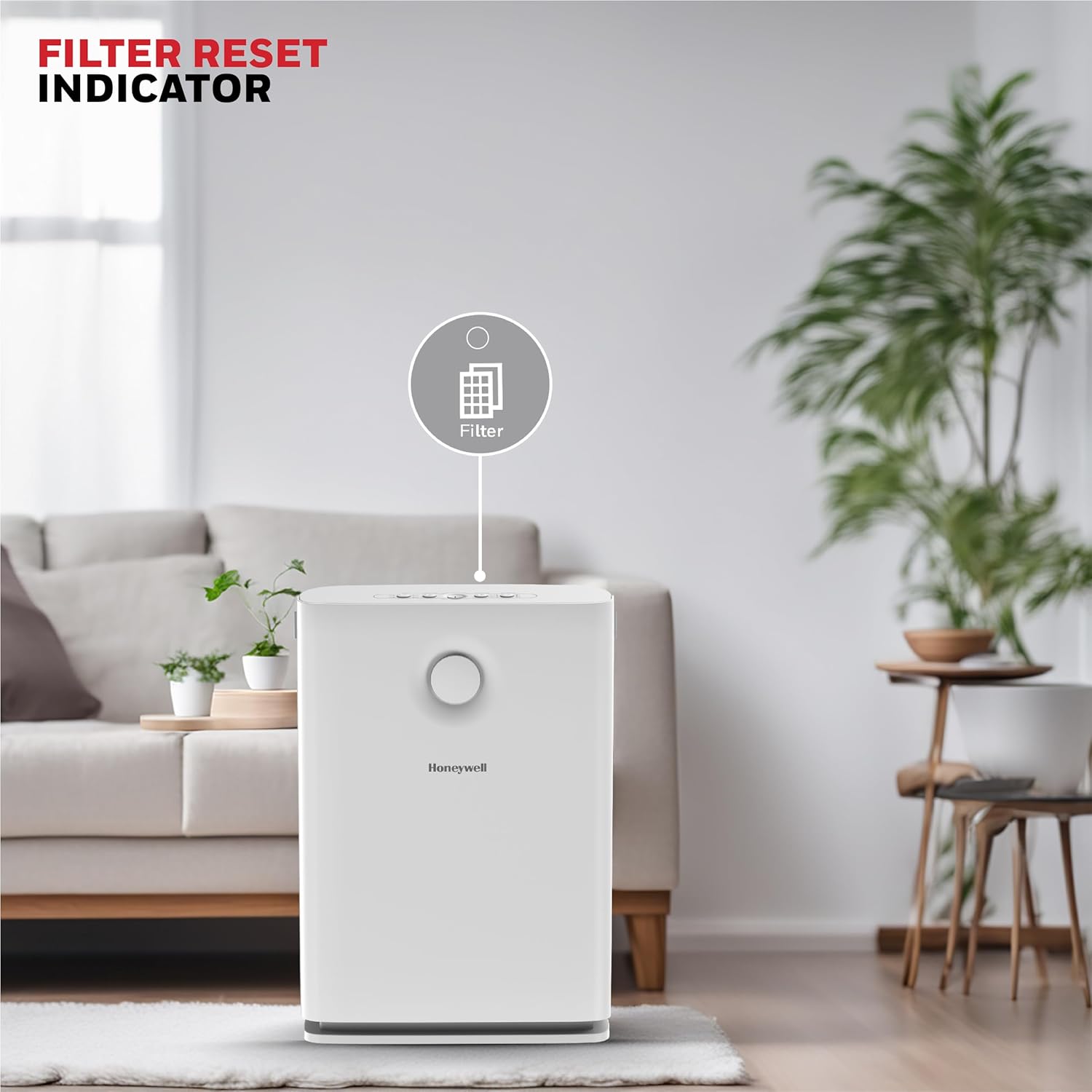 Honeywell Air Touch V3 Air Purifier showing filter reset indicator
