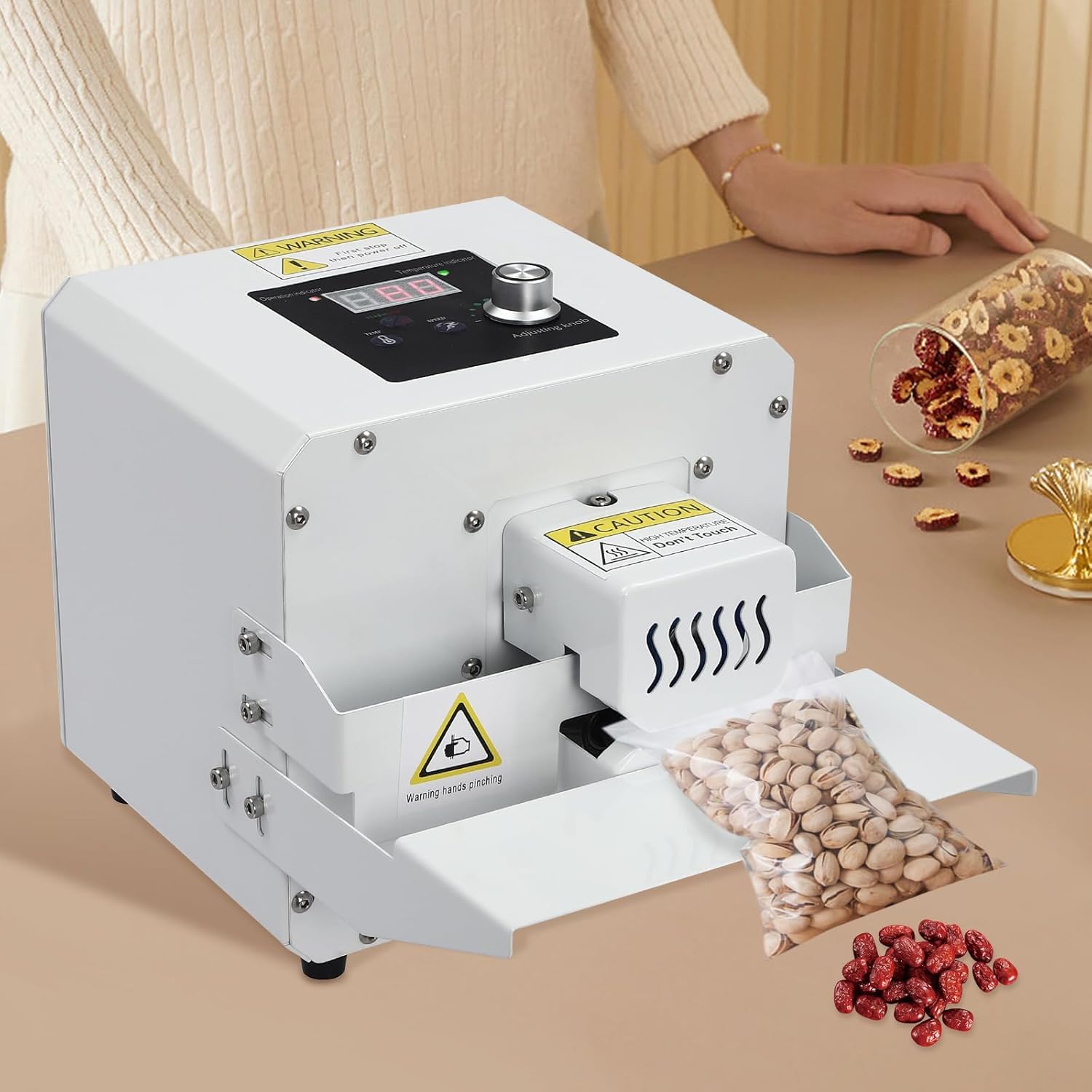 NEWTRY Soudeuse à chaud Thermoscelleuse scellage continu les PE/PET/Feuille | Boîtier métallique, robuste et résistant, joint d'étanchéité à rouleaux, température et vitesse réglables, largeur illimitée
