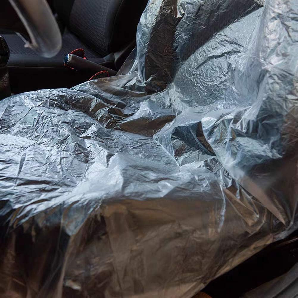Feawiih Housse de Siège, 100PCS Protecteurs de Voiture Jetables en Plastique, Transparents, Faciles à Installer, Housse de Siège de Véhicule pour Amoureux de Voiture