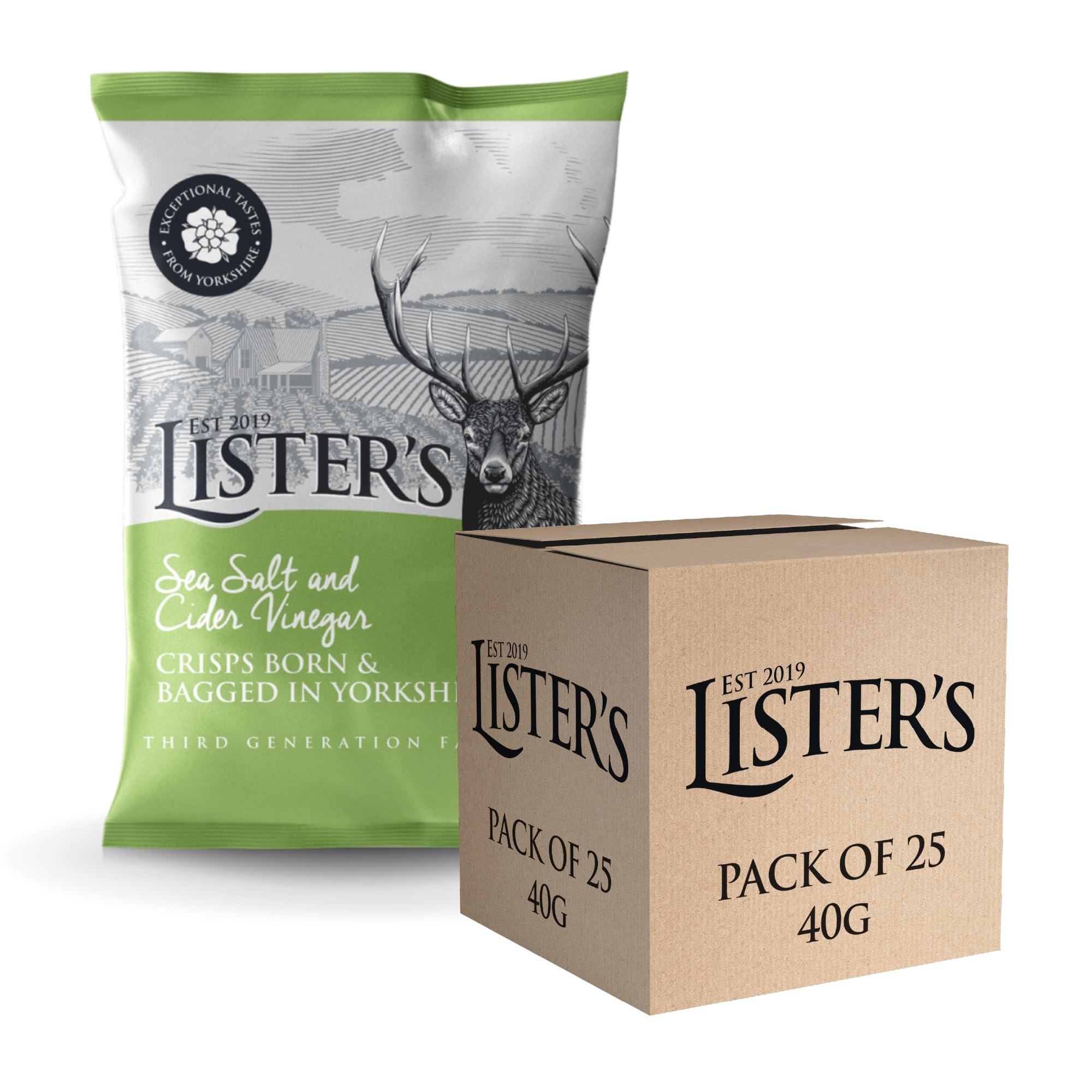 Sea Salt and Cider Vinegar Crisps - Crisps Multipack, Multipack Crisps, Crisps Share Bag, Salt and Vinegar Crisps - Vegetarian Potato Snacks - 40g x 25
