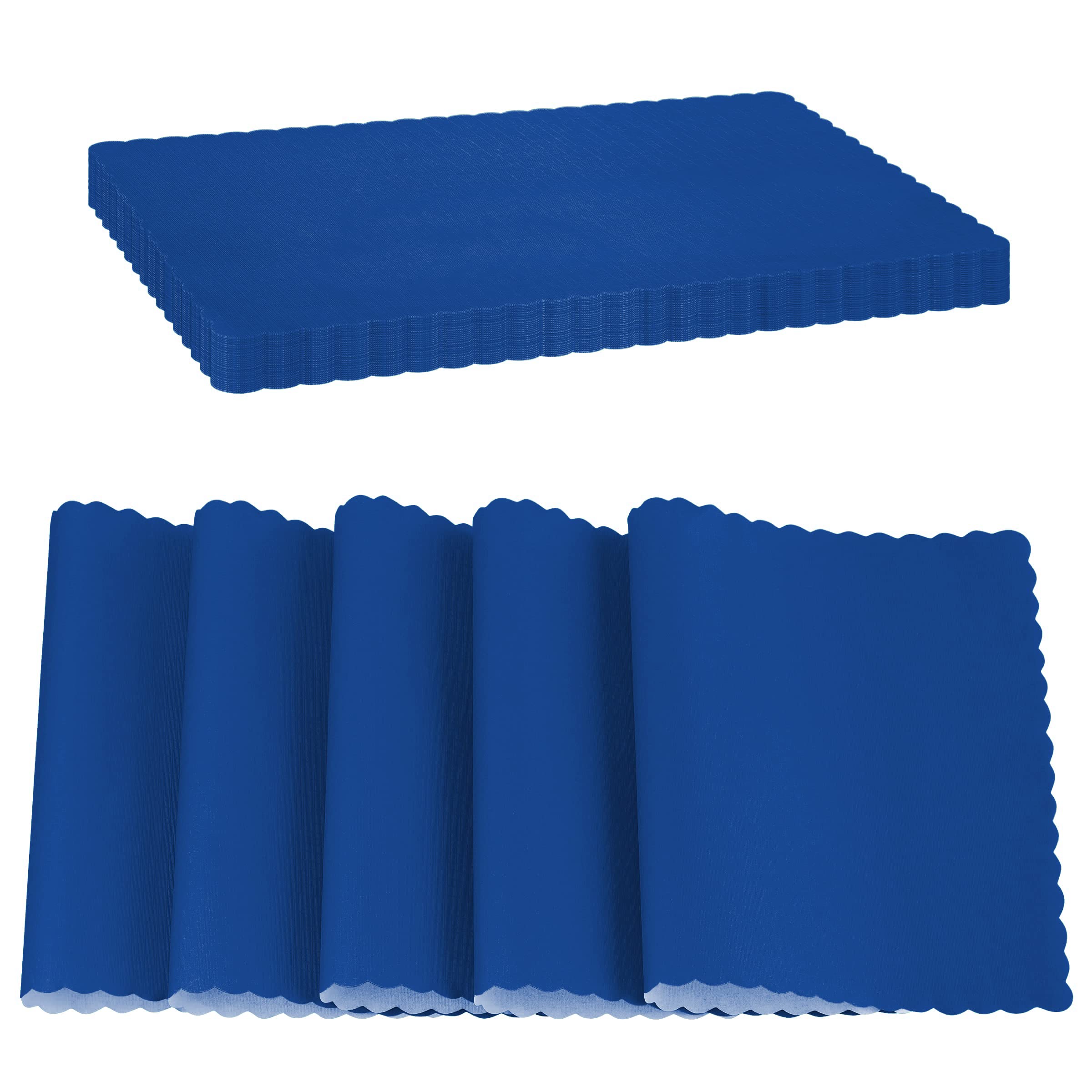 Paper Placemat Disposable, Royal Blue Place Mats with Scalloped Edges, Durable Paper Placemat for Holiday Wedding Party Supplies Decor, 9.75 X 14