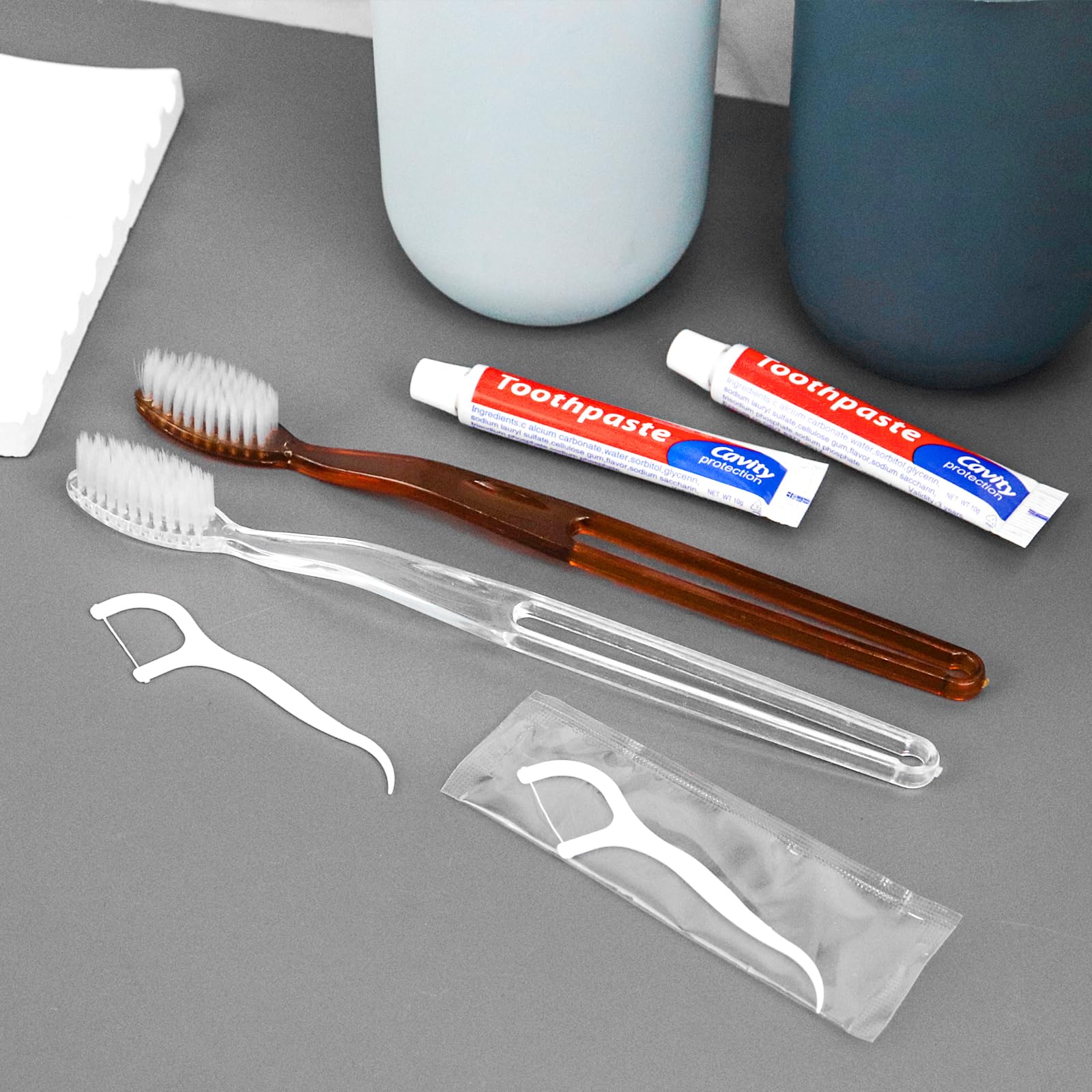 100 spazzolini da denti usa e getta con filo interdentale | Confezione individuale, kit da viaggio in 2 colori, per senzatetto, Airbnb, hotel, ospiti