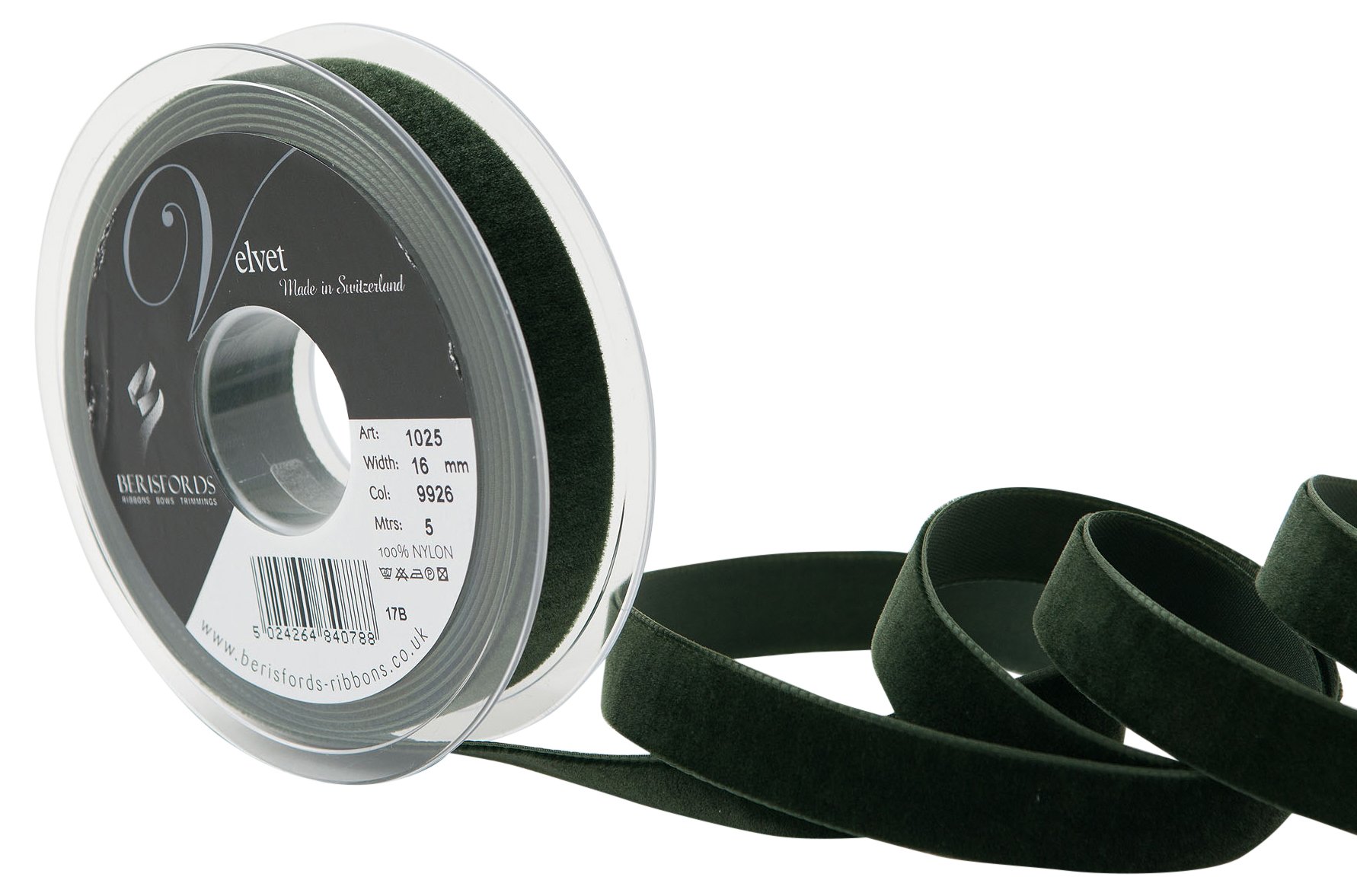 Berisfords Velvet Ribbon, Olive, 102 x 21 x 102 cm