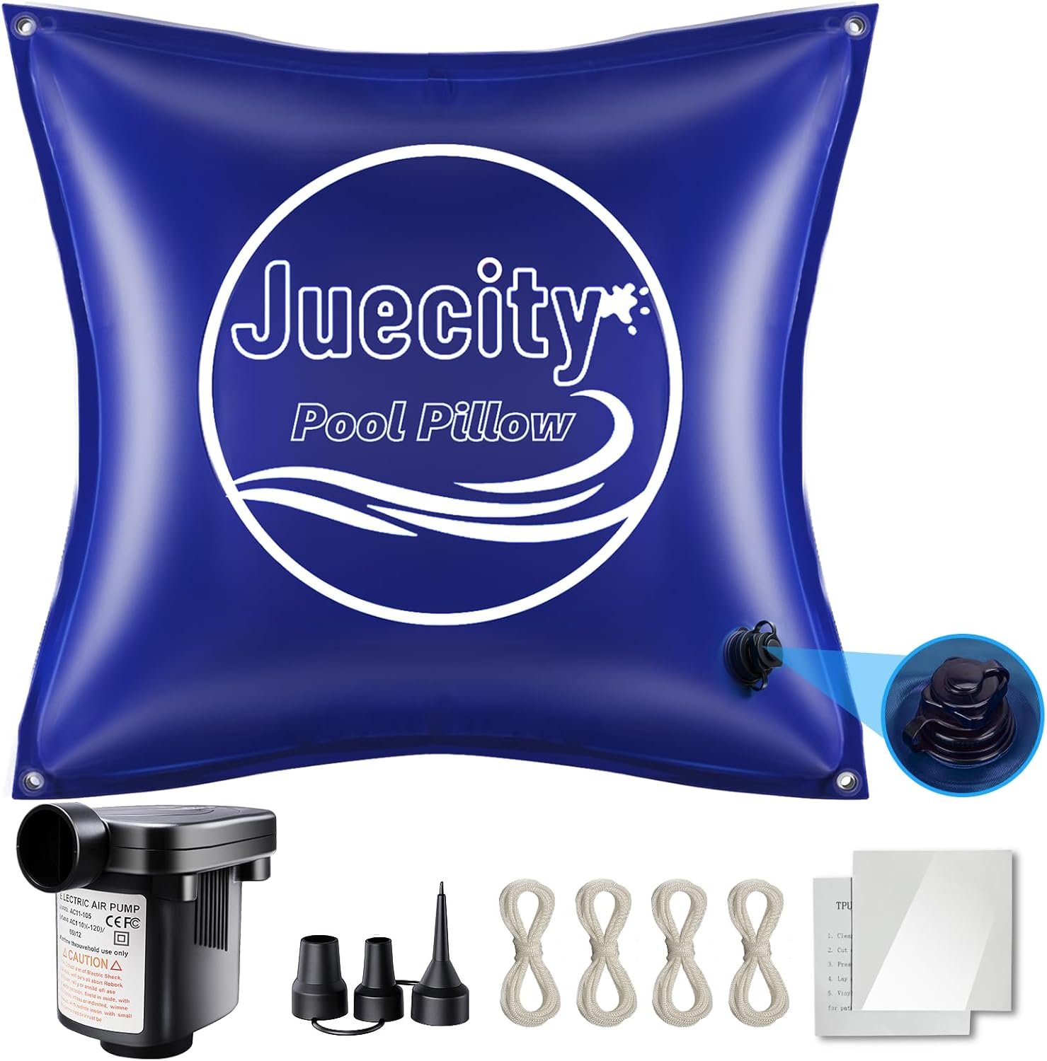 Pool Pillows for Above Ground Pools, 6x6 FT with Pump & Rope & Patch, 0.42mm Thick Winter Air Pillow Winterizing & Closing Kit Swimming Inground Pool, Inflatable Pool Cover Pillow for Pool Accessories 6 x6FT