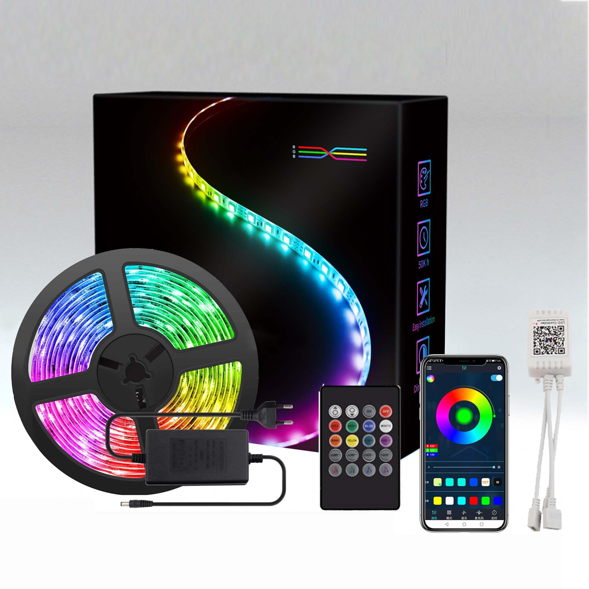 XISICIAO Led Light Strip, Music Smart LED Strip Lights with Bluetooth APP &Remote Control, Led Lights with Timer Setting, Rgb Light for Decoration Bedroom Computers Cabinets Pools (30m)