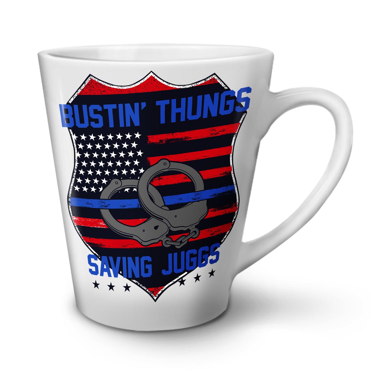 Wellcoda Saving Juggs Latte Mug, Armerican Flag Coffee Cup - Comfortable Handle, Two Side Print, Sturdy Ceramics