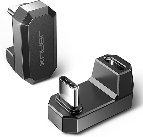 JSAUX Paquete de 2 adaptadores USB-C a USB-C de 180, ángulo de 180 grados USB-C macho a USB-C hembra USB C 4.0 PD de 100 W, compatible con ROG