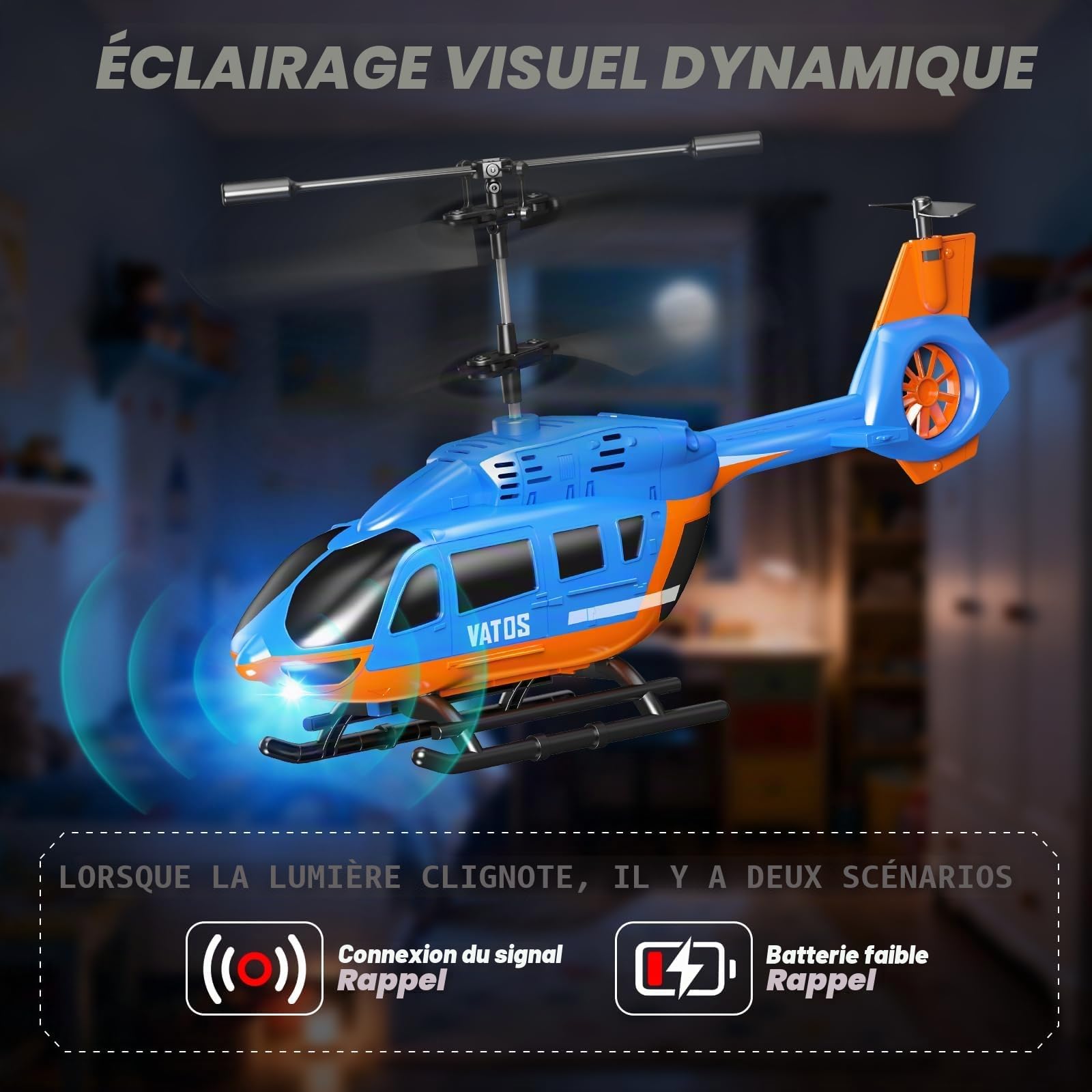 VATOS Hélicoptère RC 2.4G avec LED pour Enfants Débutants, Maintien d'Altitude, Démarrage à Une Touche, Cadeau Garçons 10+ Ans