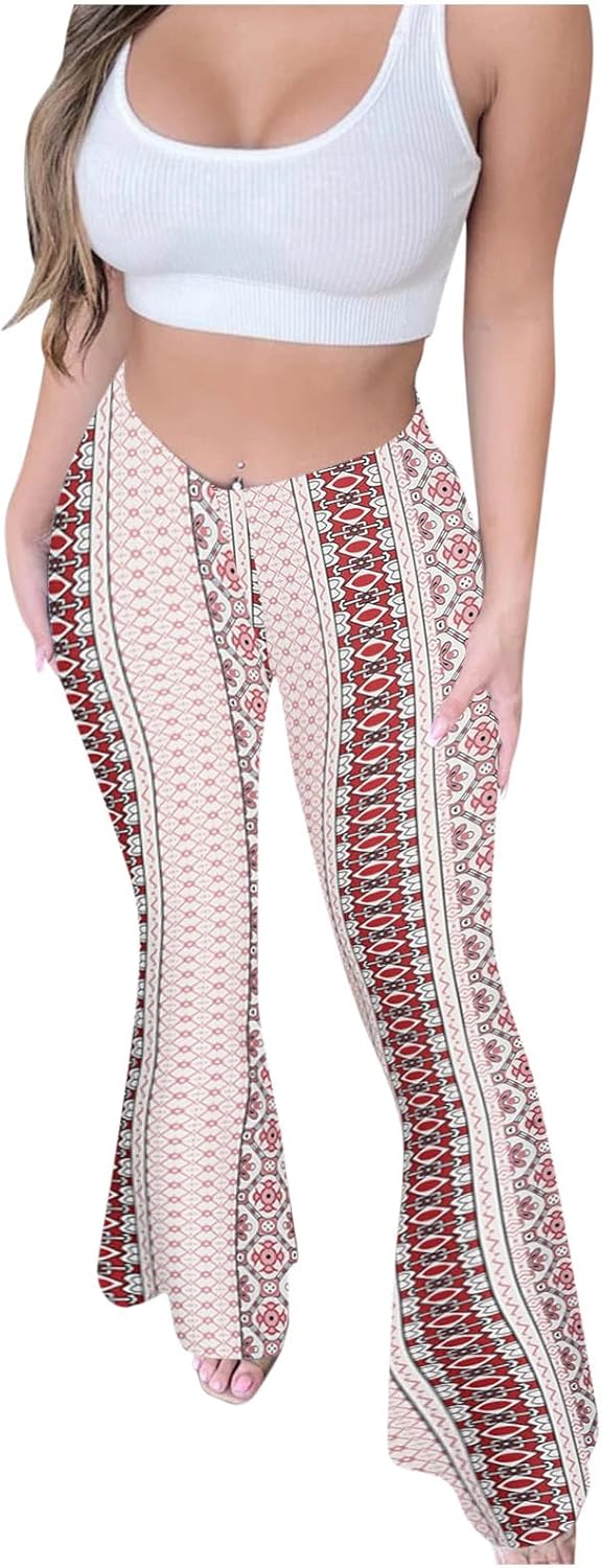 Women Boho Retro Flare Pants 70s Vintage Print High Jordan Ubuy - Main Image