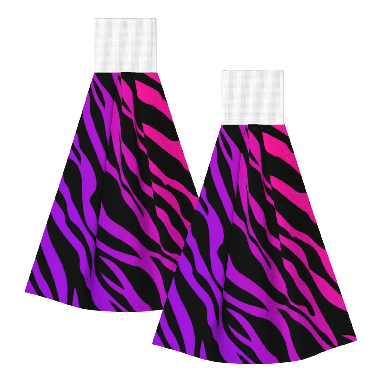 DOPKLNA Zebra Print, 2 Pcs Hanging Coral Fiber Hand Towels for Bathroom, Absorbent Kitchen Towels