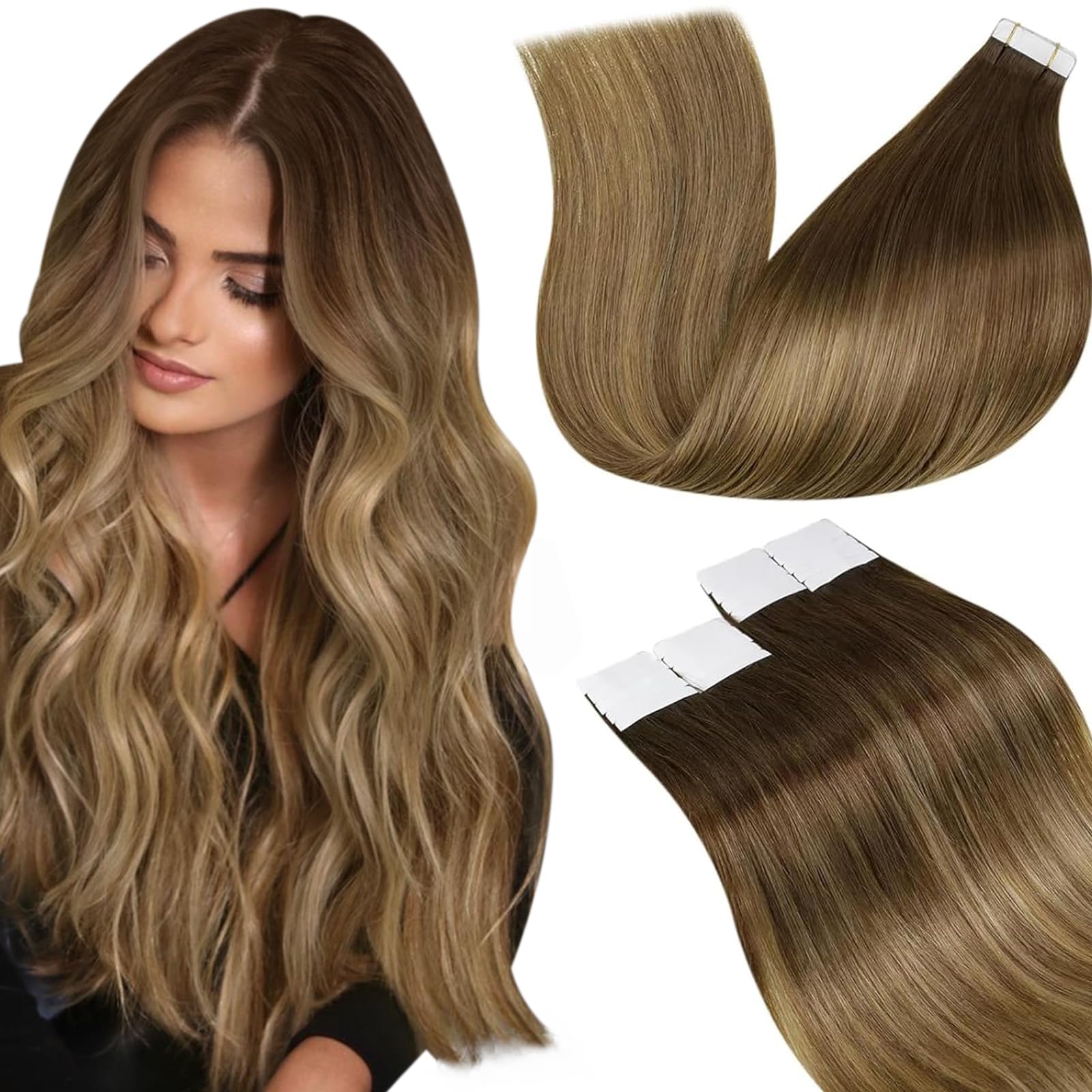 LaaVoo Tape in Extensions Echthaar Remy Haarverlängerung Echthaar Extensions Tapes