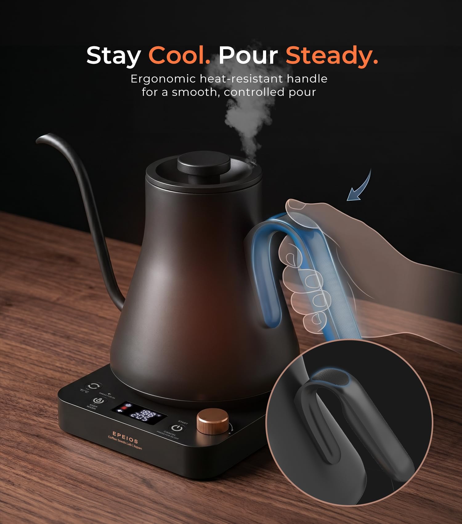 Epeios Gooseneck Electric Kettle ±1°F Temp Control,1200W,0.9L,White Walnut | Rapid Heating, Precision Pour-Over for Coffee & Tea,Smart Hot water Boiler, 304 Stainless Steel Interior, Auto Shut-Off