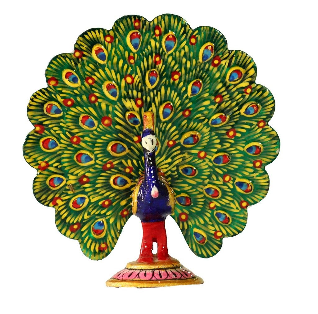 Metal Meena Meenakari Peacock 4 inch Handmade Gift Item for Home Decor Showpiece