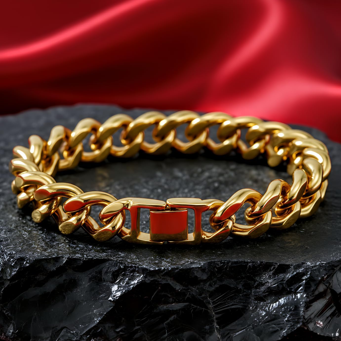 LIFETIME JEWELRY 15mm Miami Curb Cuban Link Chain Bracelet 24k Real Gold Plated - Image 3