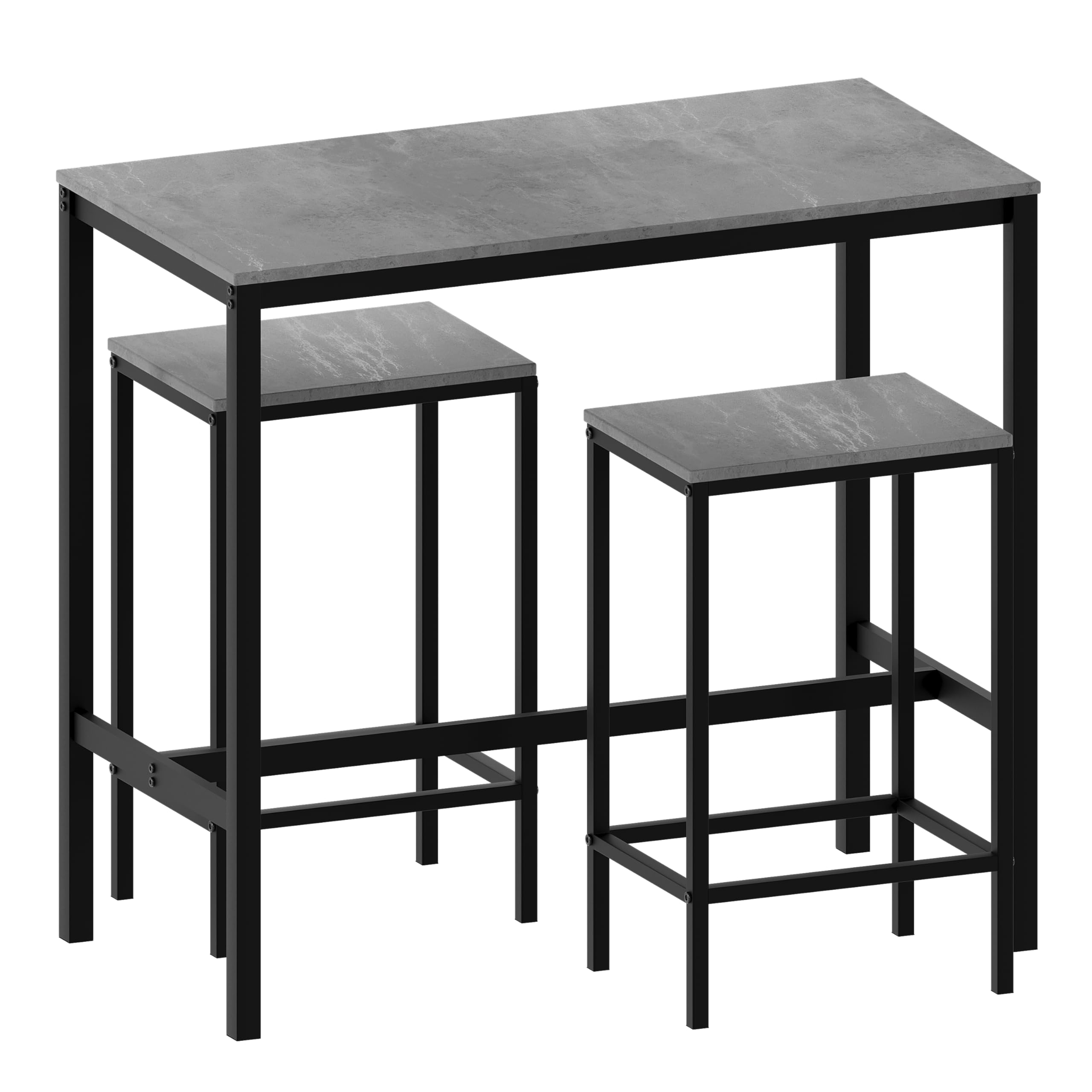 Vida Designs Roslyn Ensemble de table 3 pièces avec 2 tabourets/chaises, design compact pour salle à manger, cuisine, bar, appartement, balcon, jardin avec cadre en acier industriel, 90 x 100 x 50 cm