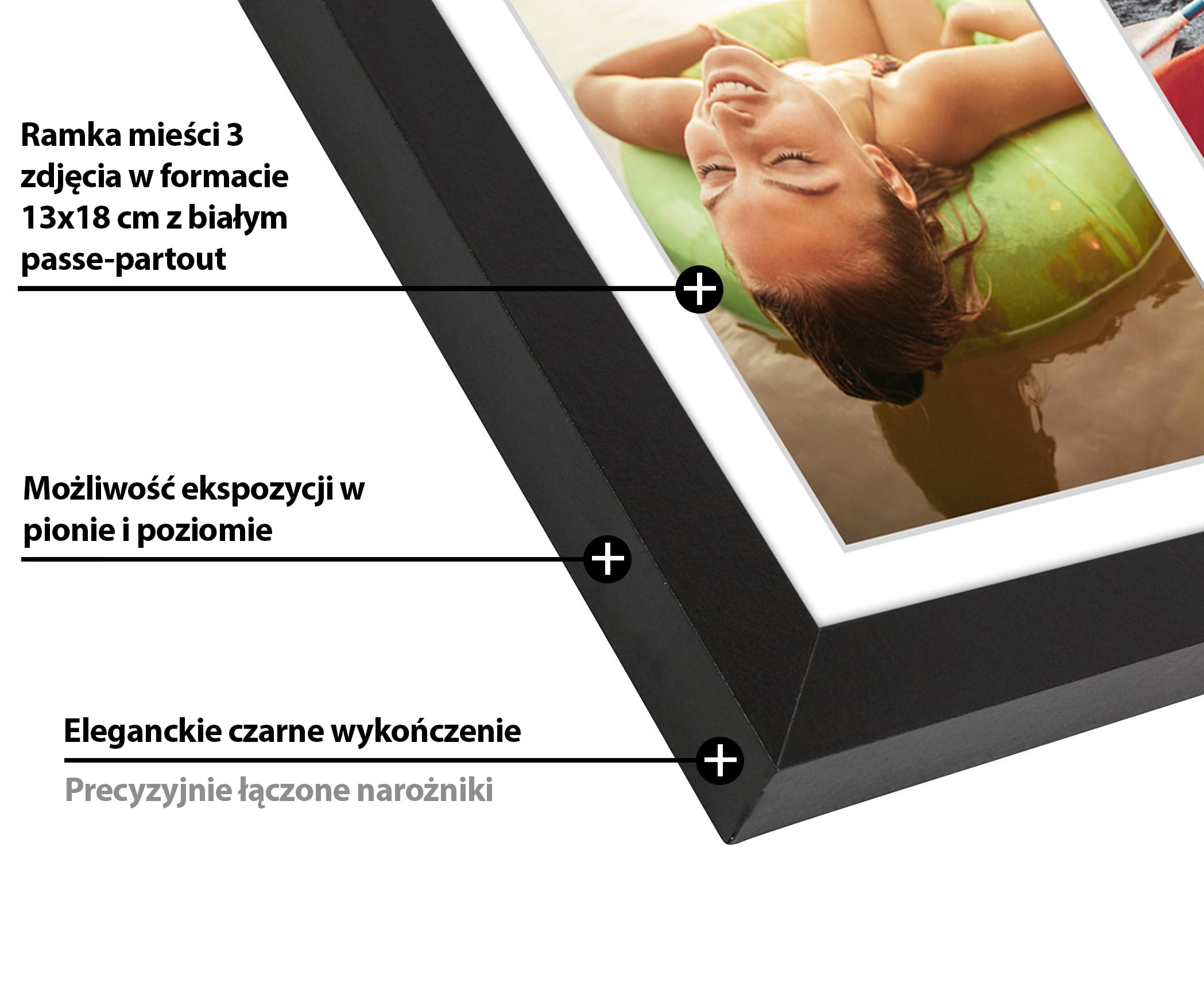 Americanflat czarna ramka kolaż 20 x 41 cm, panoramiczna multiramka na 3 zdjęcia 13 x 18 cm lub jedno zdjęcie 20 x 41 cm – do postawienia i powieszenia – ze szkłem odpornym na stłuczenie