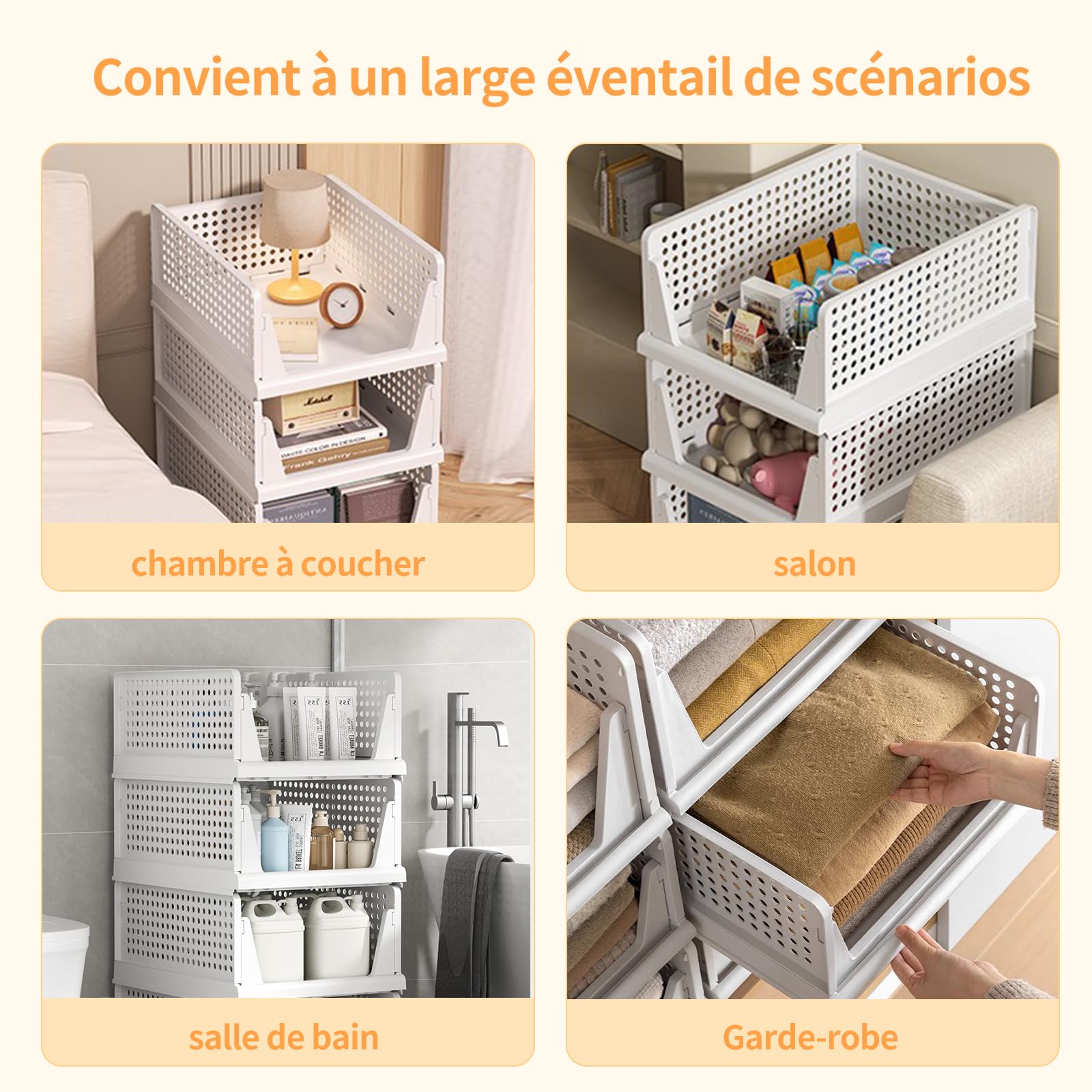 Organizador Apilable para Armario, Cajón Deslizante, Bolsa de Almacenamiento, Organizador de Ropa para Armario, para Ropa - 33,5 x 43 x 42 cm, 3 (2 PC) - Blanco