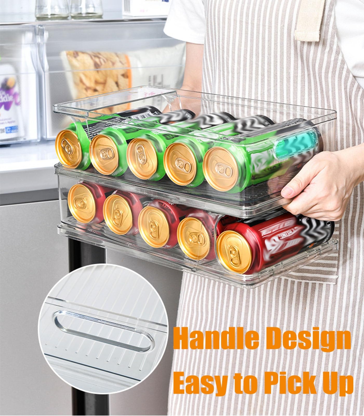Organizador Latas Nevera Dispensador De Latas para Refrigerador, Soporte Apilable para Alimentos Enlatados De Cocina con Asas, Dispensador De Latas De Refrescos Y Bebidas
