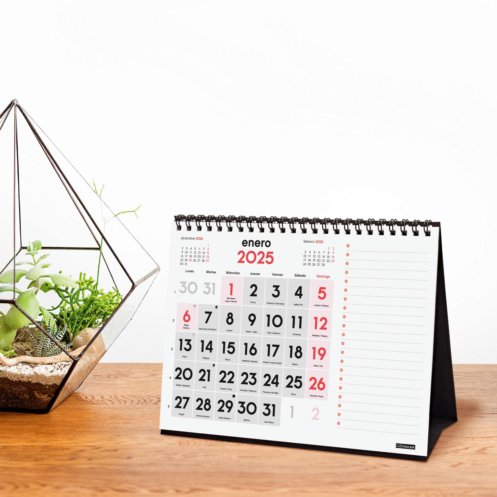 Finocam – Neutral Desktop Calendar Large Numbers + Notes 2025 Month ...