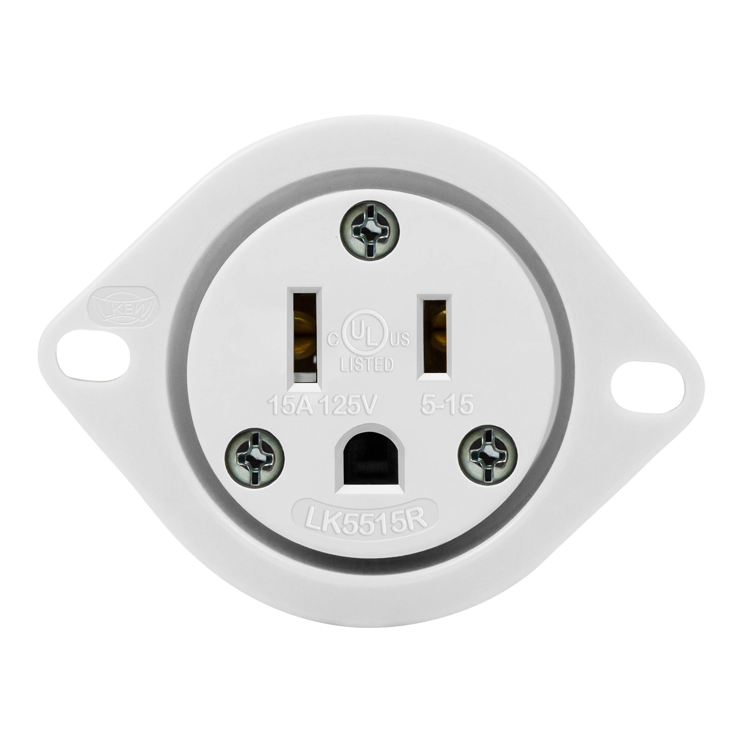 ENERLITES Straight Blade Flanged Outlet, NEMA 5-15, 15A 125VAC, Commercial & Industrial Grade, 2 Pole, 3 Wire, UL Listed, 66204-W, White