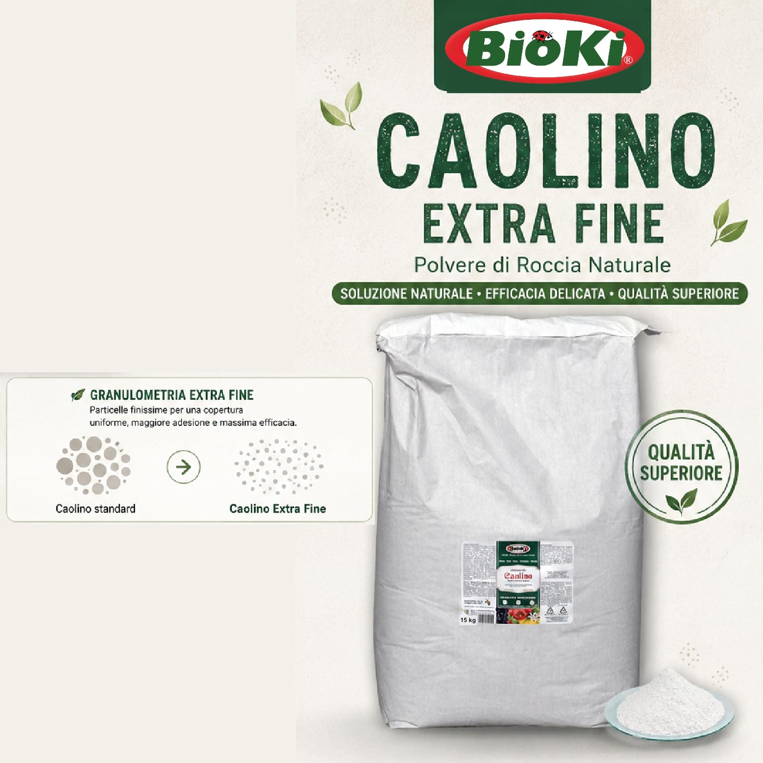 Caolino Naturale per Agricoltura Bio indicato per mosca olivo, busta da 15 kg