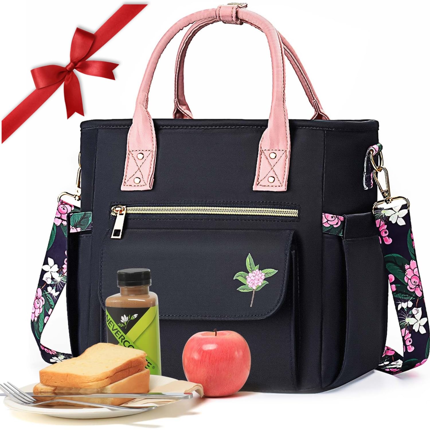 Deluxe Insulated Lunch Box Bag Women - Leakproof Waterproof Cooler with Multi Pockets Removable Strap for Work Picnic
