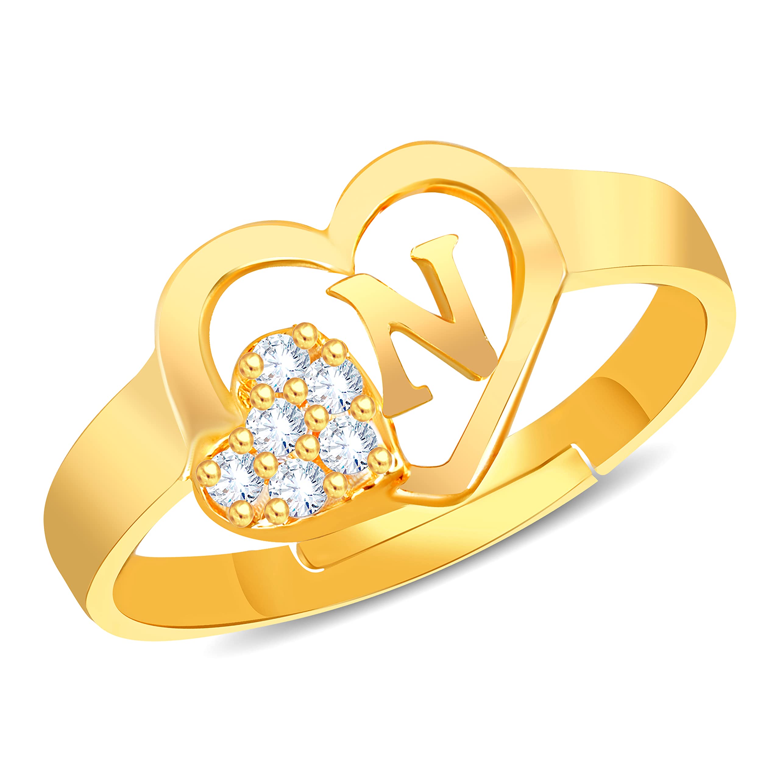 MEENAZ N Rings for Women Girls Couple girlfriend Wife lovers Valentine Gift name propose CZ AD American diamond Adjustable Gold I Love You Heart Initial Letter Name Alphabet N finger Ring Stylish 43 (B0BQJGFYJX) Amazon Price History, Amazon Price Tracker