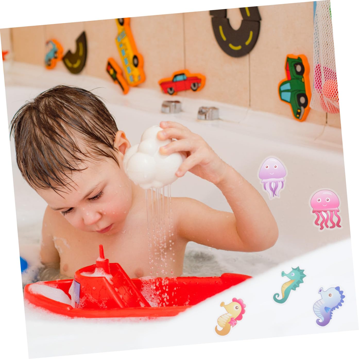 IMIKEYA 40piezas Pegatinas Antideslizantes para Bañera Diseño De Animales Marinos Decoración Infantil para Baño Adhesivos Impermeables para Suelo y Paredes