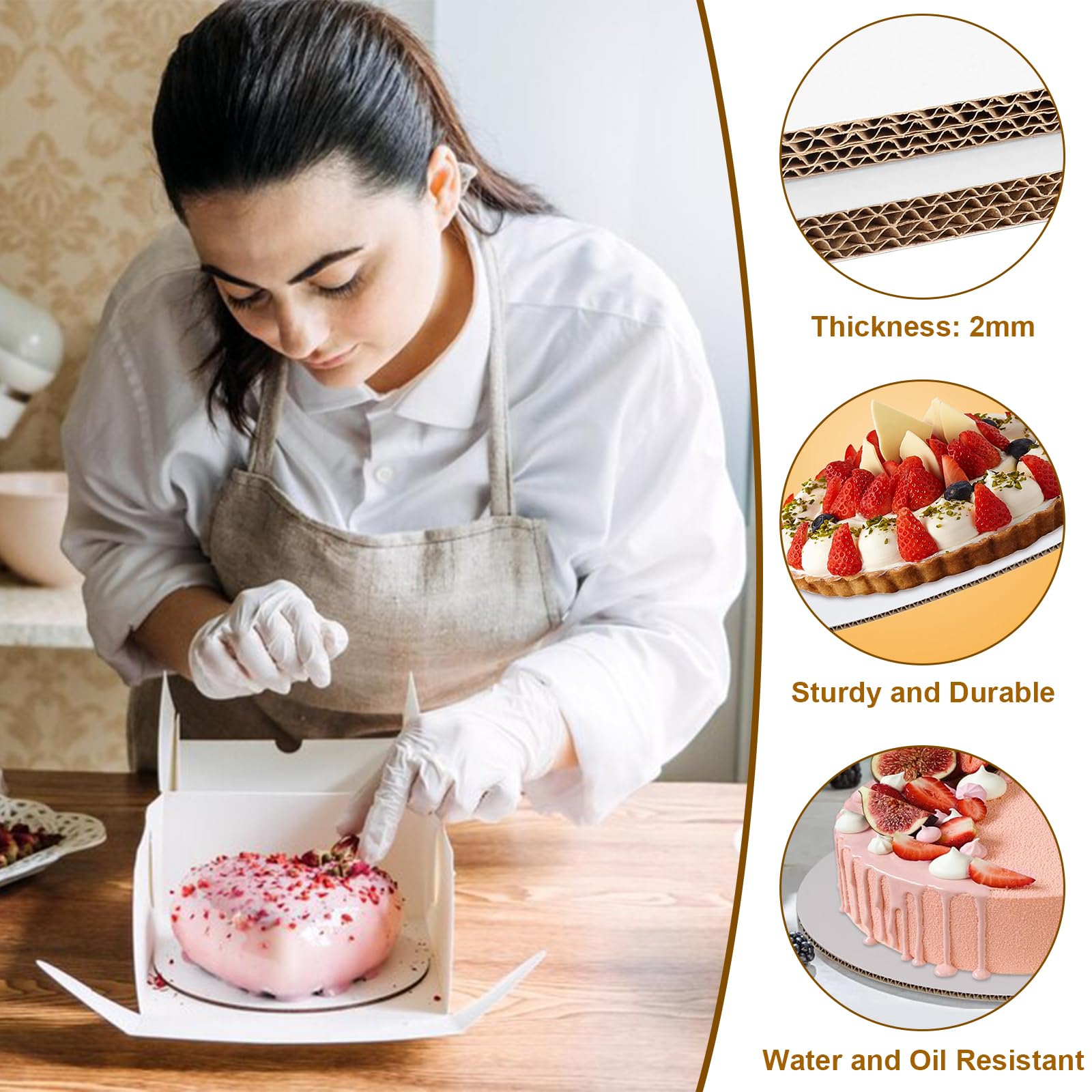8 Pcs Cake Boards 10 inch Round, Food-Grade White Cake Board Rounds, Sturdy Cardboard Cake Circles Base Cakeboard, Waterproof and Oil-proof Cake Plate for Cake DIY, Dessert, and Crafts Display