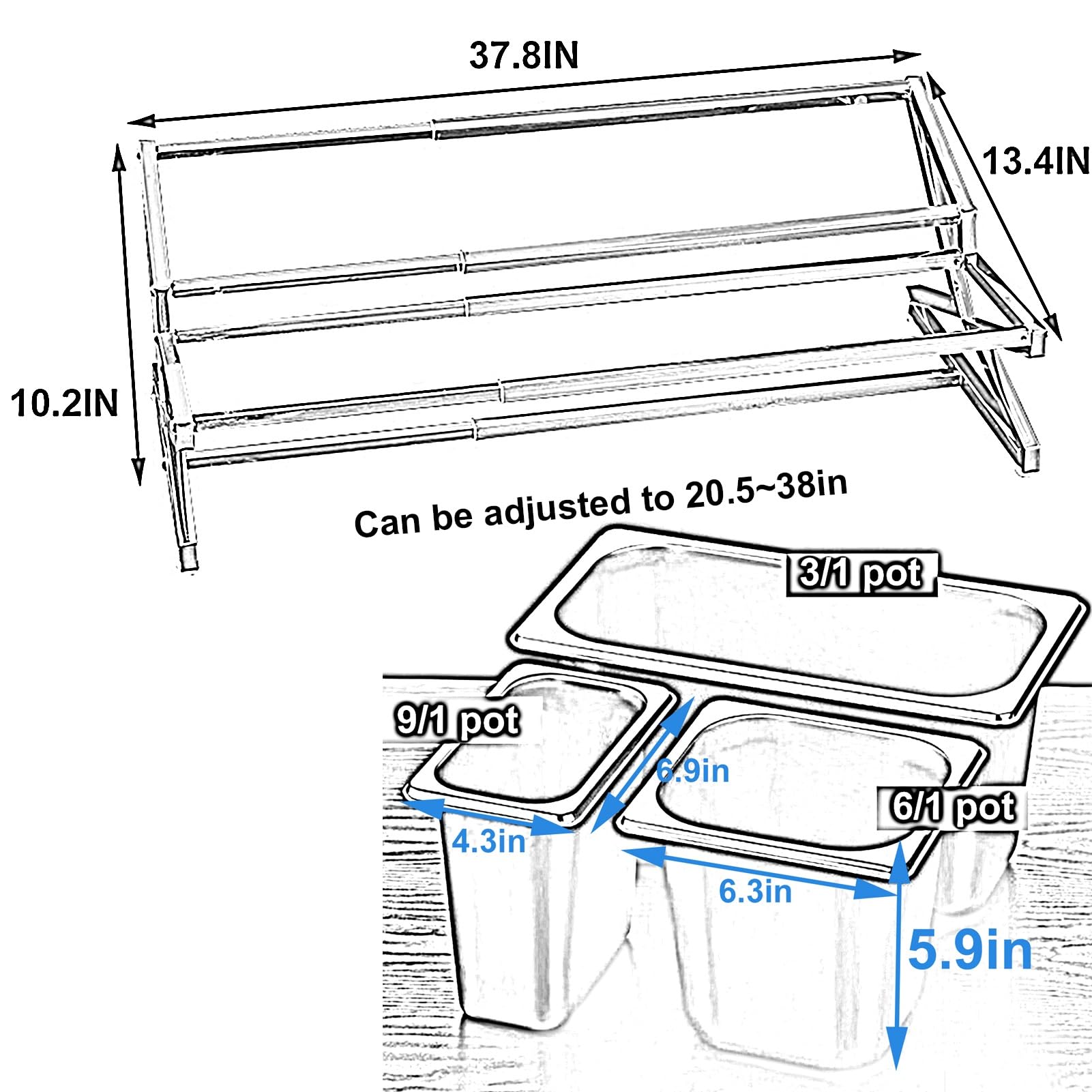 Estante expandible de acero inoxidable 304 con cucharas para ensalada de salsa, estante de especias acrílico transparente de 2 niveles, dispensador de hielo para guarnición de bar (plata/B