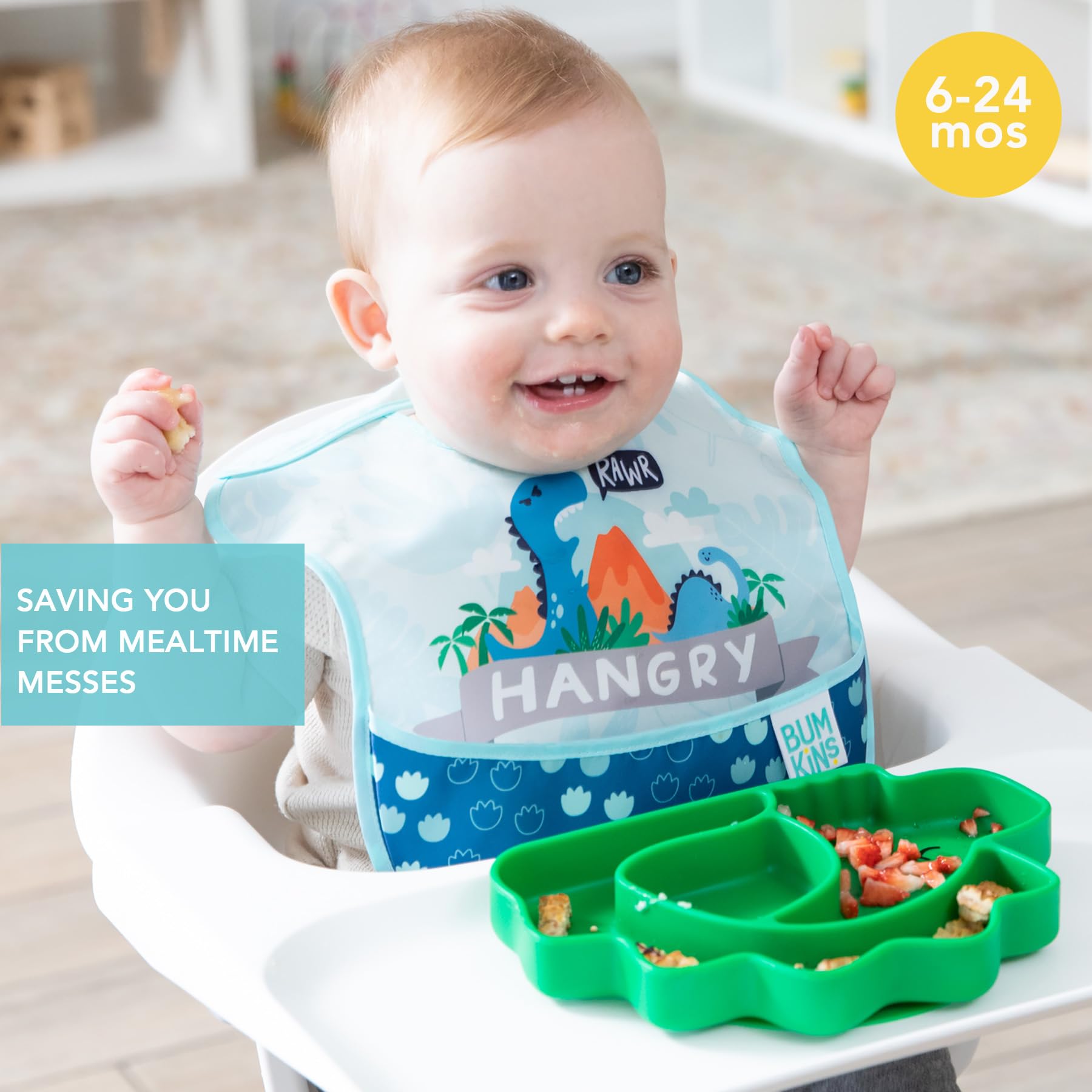 Bumkins SuperBibs Lätzchen mit Ärmeln, für Jungen und Mädchen, Babys und Kleinkinder von 6–24 Monaten, leicht, langlebig, wasserdicht, mit Fangtasche, abwischbar und maschinenwaschbar, immer hängender