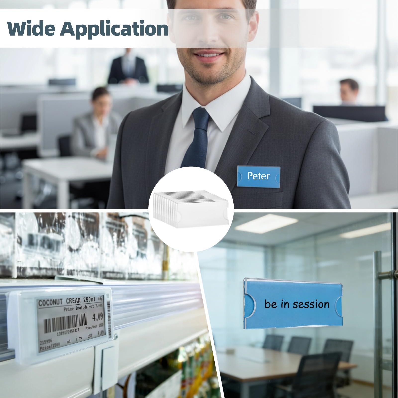 50 pièces porte-badges à pression, porte-carte d'identité transparent avec attache sûre, réutilisables pour événements pro, conférences, bureau, identification, classement