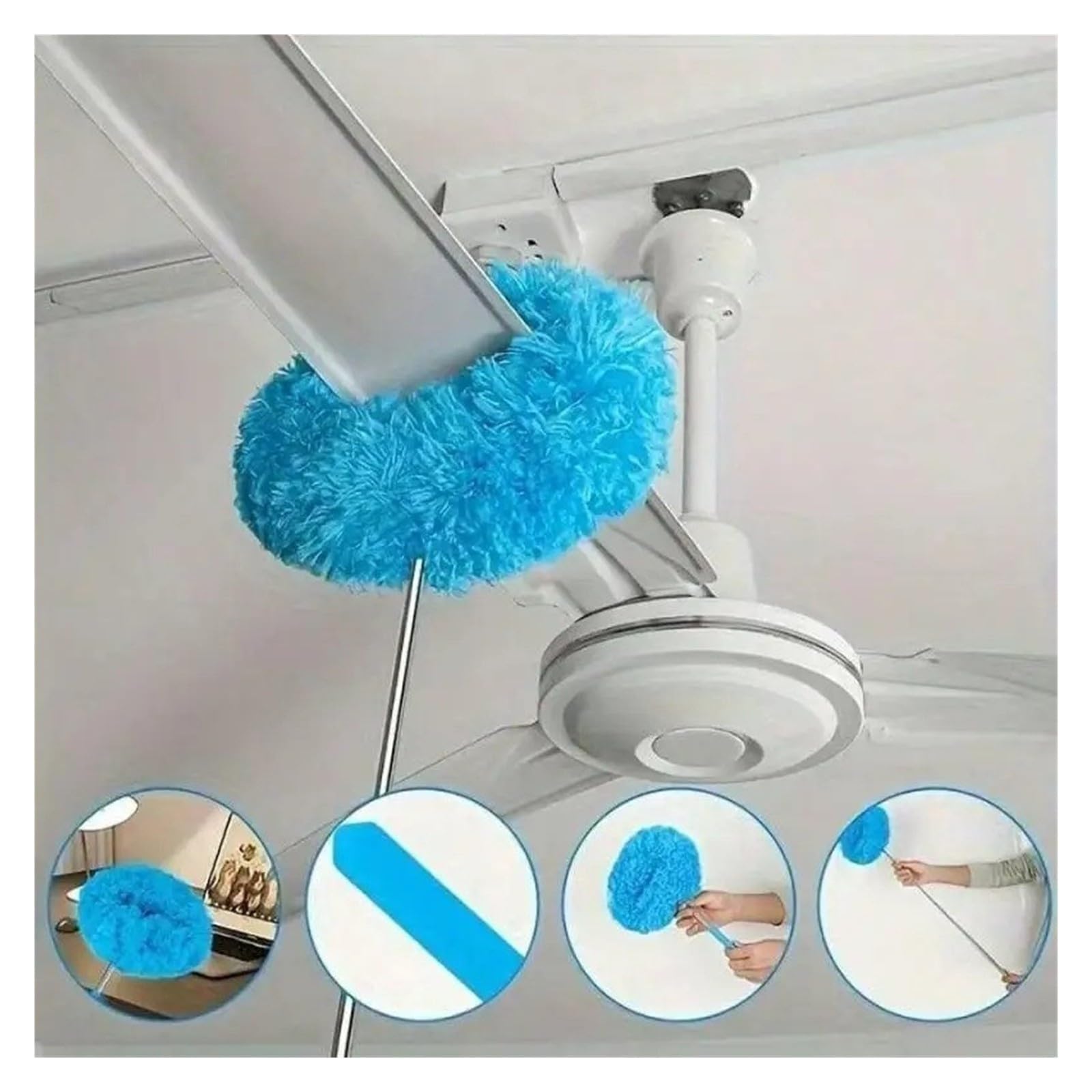 Ventilatore da soffitto in microfibra per spolverino allungabile manico lungo riutilizzabile spazzola detergente (verde)
