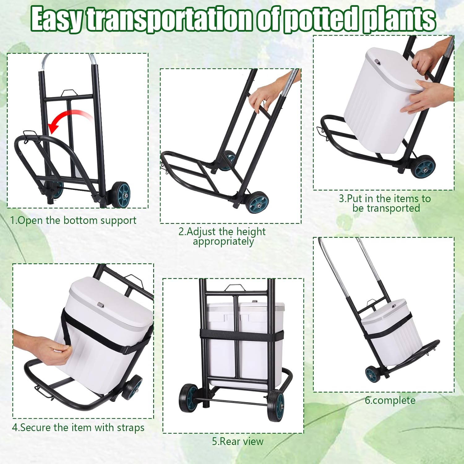35.5 Inches Plant Caddy with Wheels,Adjustable Plant Transport Cart with Strap,Load Capacity of 120 Pounds Garden Plant Pot Mover Cart for Indoor and Outdoor Use