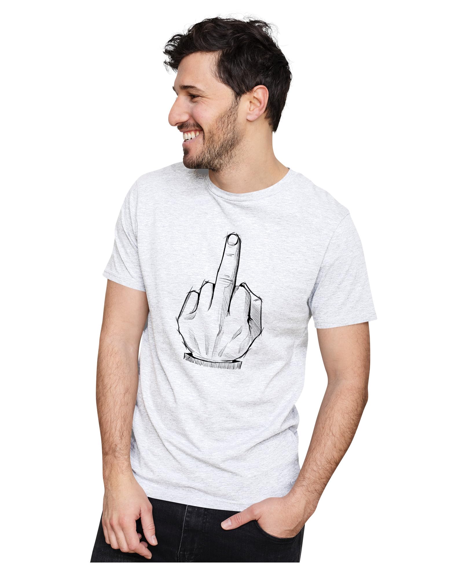 HeybrohMen's & Women's Regular Fit T-Shirt Middle Finger Illustration 100% Cotton Unisex T-Shirt
