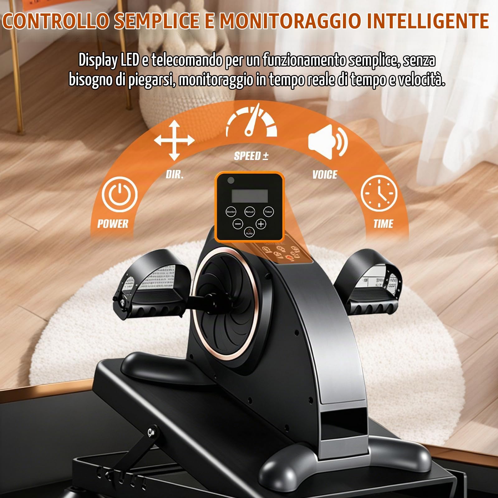 Pedaliera elettrica per anziani e lavoratori, mini cyclette con 24 velocità, modalità automatica & manuale, 12 livelli di resistenza, display LCD, telecomando e cinturini per piedi