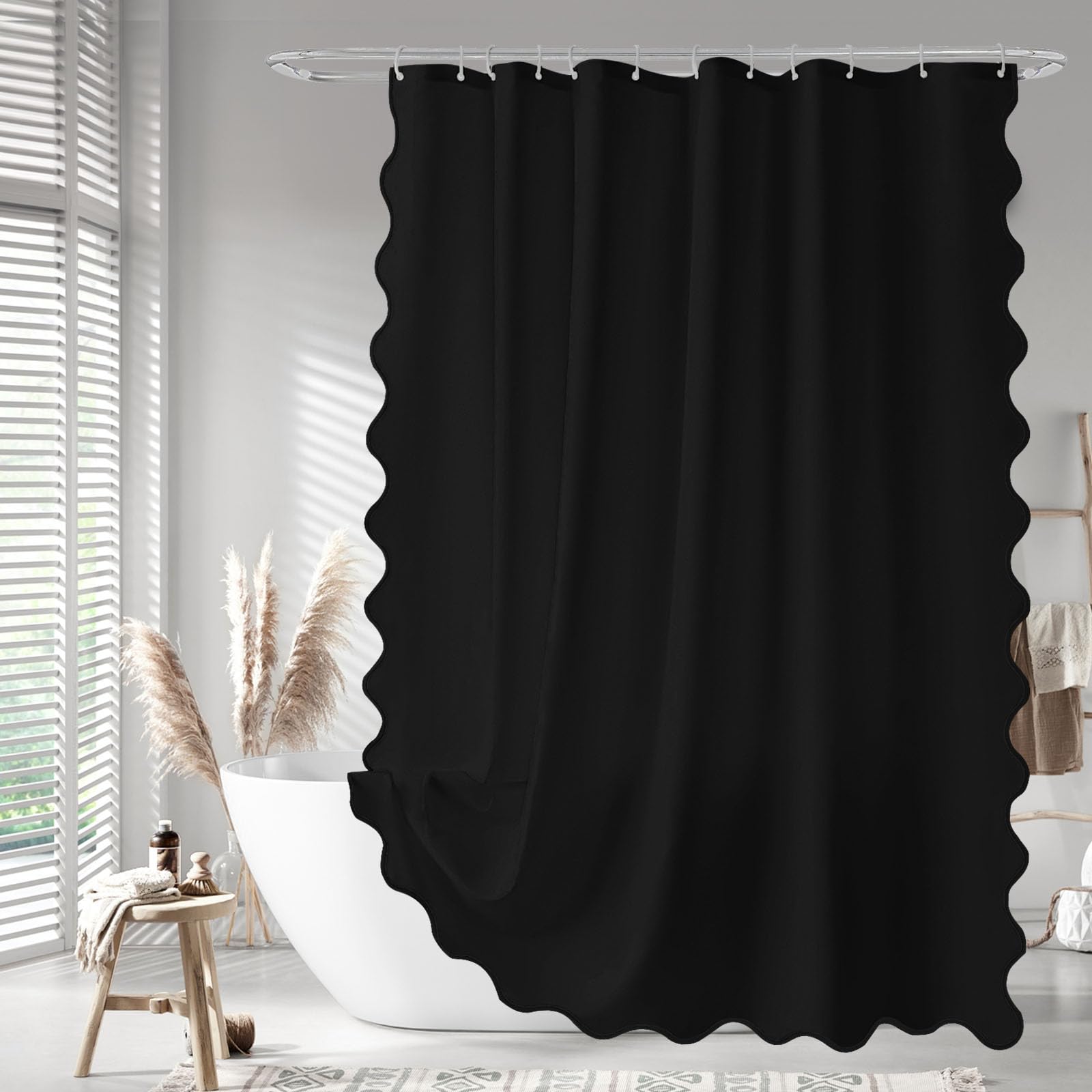 Amazon.com: Seasonwood Black Scalloped Shower Curtain 72 x 72 Inches, Aesthetic Shower Curtain ...