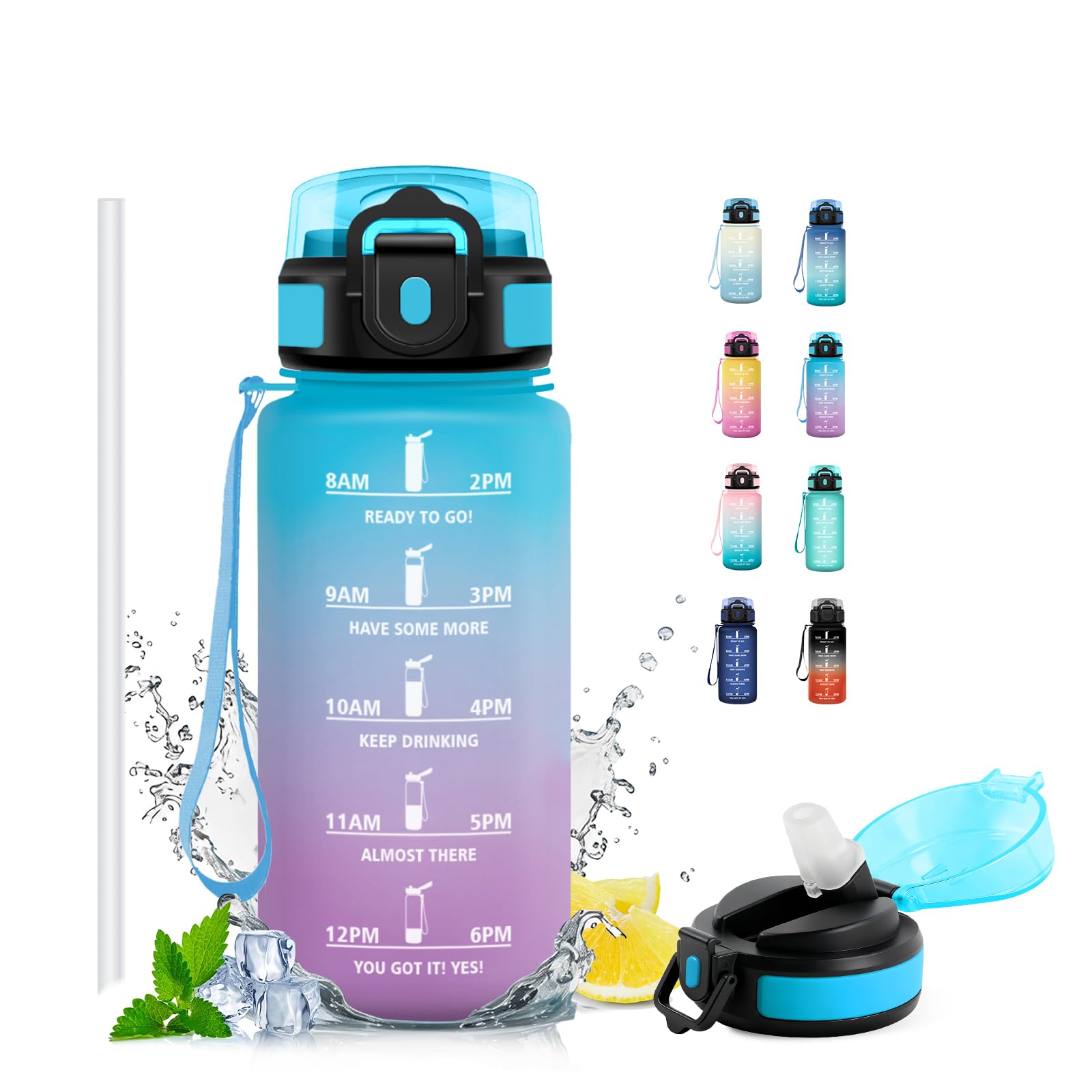 JAPORIA 500ml Water Bottle with Straw and Time Markers, BPA Free, Leak Proof Water Bottle for School, Office, Yoga